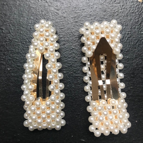 X4 Faux Pearl Beaded Snap Closure Hair Barrettes - Picture 4 of 4